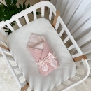 Paturica bebe din satin si material tricotat cu pilota si fundita, roz (3)
